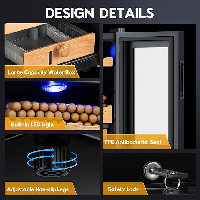 Electric Cigar Humidor Cabinet 35L, Tylza Electric Humidors for Cigars with Temp & Humidity Control, Digital Hygrometer, Lock, Refrigerator, Cigar Humidors with Cedar Wood Drawer Shelves, 260 Cigars