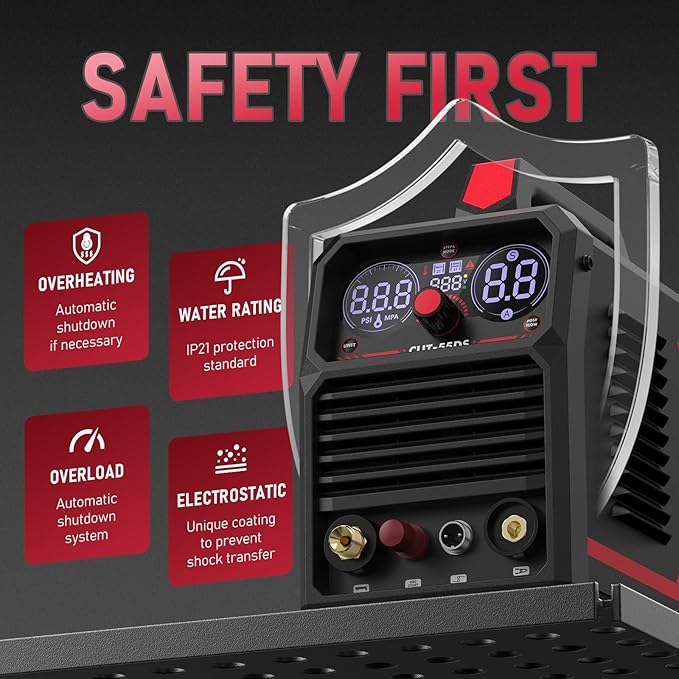 YESWELDER CUT-55DS Plasma Cutter, 55Amp Non-Touch Pilot Arc Air Power, Large Digital Display 110/220V Dual Voltage IGBT Inverter Plasma Cutting Machine with ETL Approved