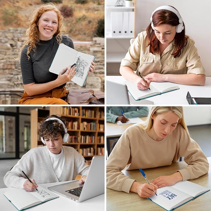 A5 Lined Journal Notebook - 100 GSM Thick Paper, Hardcover Journaling Notebook for Writing, Work, Travel, College Ruled Journal for Women Men, PU Leather Note Book, 5.5”x8.3”- Pacific Green