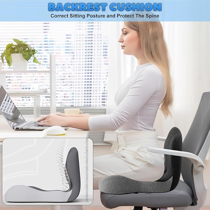 Buttocks Cushion for Office Chair Memory Foam Seat Pad for Butt Support Tailbone Relief Ergonomic Chair Cushion for Home Car Travel or Work (Blue and Gray Patchwork Color)