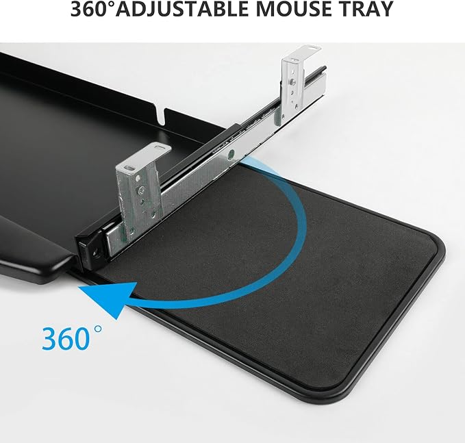 Solid Steel Under Desk Keyboard Tray Slide Out with 360° Rotating Mouse Platform,Keyboard Shelf Sliding,Under Desk Mounted Keyboard Holder,Under Desk Keyboard Drawer 28"Lx10"W