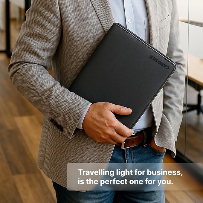 CARDSILK, Leather Zipper Portfolio Binder with Wired Charging, Clipboard – Business Organizer Padfolio folder with Built-in Power Bank, Tablet Slot, Zip Up Binder & portfolio clipboard for Women/Men