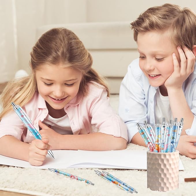 10 PCS Under Sea Ballpoint Pens Retractable Fish Shark Pens Under The Sea Party Favors with 1mm Black Ink Replaceable Ballpoint Pen Refill for Kids Birthday School Office Supplies(Under Sea,10)