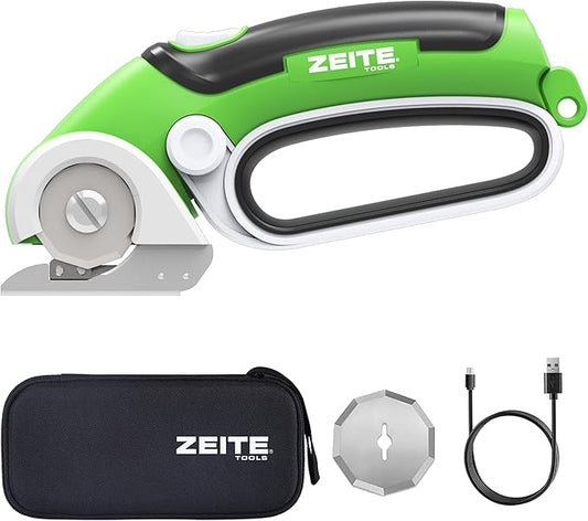 ZEITE 4V Cardboard Box Cutter,Cordless Electric Scissors,with 2 Blades,Storage Box,USB Charging Cable,Max Cutting 1/4",Ideal for Cardboard,Thin Carpet & Plastic Recycling,Easy to Hold and Safe