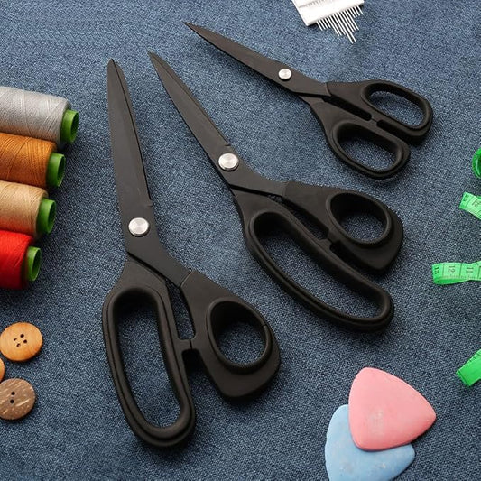 Jasni Scissors Set of 3 black titanium non stick blade anti rust Ergonomic Lightweight Soft Rubber Grip tailor scissors office student scissors for School, Office and Family Daily Use 10''/9''/6.5"