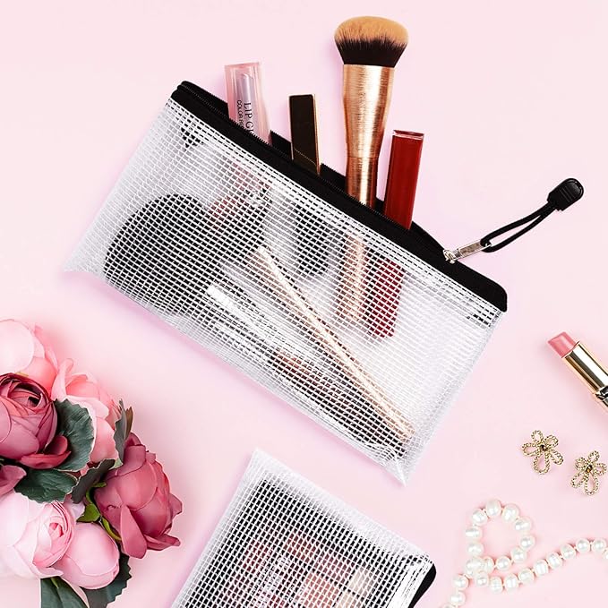 12 Pcs Plastic Mesh Pencil Pouch, Waterproof Tear-Resistant Document File Folders, Zipper Documents Pouch Document Organizer Bags for School Office Business Home Travel Storage(9.25×4.25Inch)