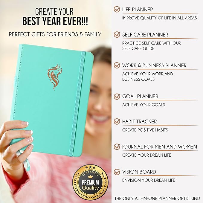 Hourly Planner - Undated Daily, Weekly & Monthly Planner with Budget Section | A 12 Month Journey to Increase Productivity & Happiness | Life Organizer & Gratitude Journal - Vertical Format