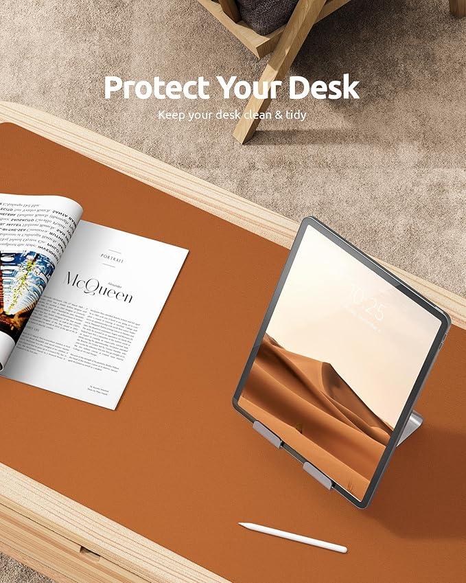 YSAGi Desk Pad Protector, Large Mouse Mat, Non-Slip PU Leather Waterproof Laptop Desk Blotter/ Writing Pad for Office and Home (23.6" x 13.8", Brown)