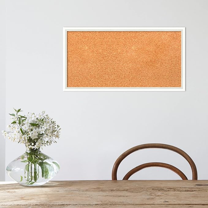 Amanti Art Natural Cork Board for Wall, 13x25 Vision Board with White Frame, Small Corkboard Office Decor for Home Organization, Modern Corkboard Pinboard to Display Items for Home Organization in