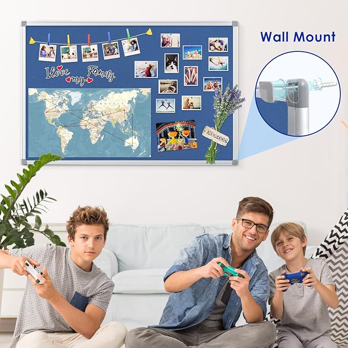 Hanging Fabric Board Message Memo Board Display Organization for Company Public Office,Blue Felt,24x18inches