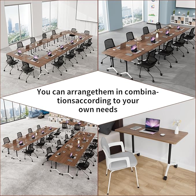 Conference Room Table with Flip-Top Design for Dynamic Meetings, Business Table Computer Desk with Heavy-Duty Frame,Foldable Seminar Meeting Tables for Home Office (4, A, 70.8IN)