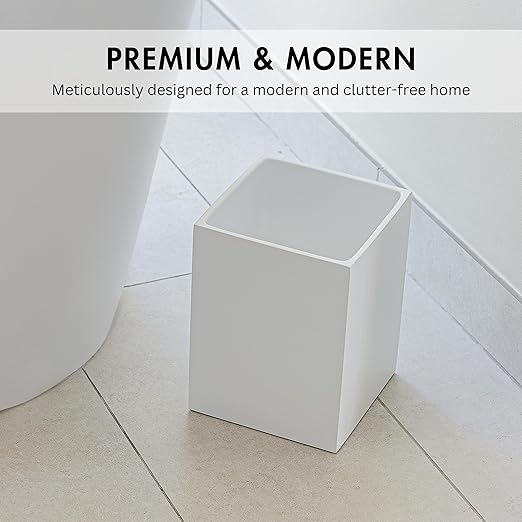 Matte White Square Small Trash Can, 2 Gallons / 7.5L Garbage Can, Waste Basket for Home, Bathrooms, Office, Under Desk, Bedroom, Laundry Room, Kitchen, Kids Room, and Dorm