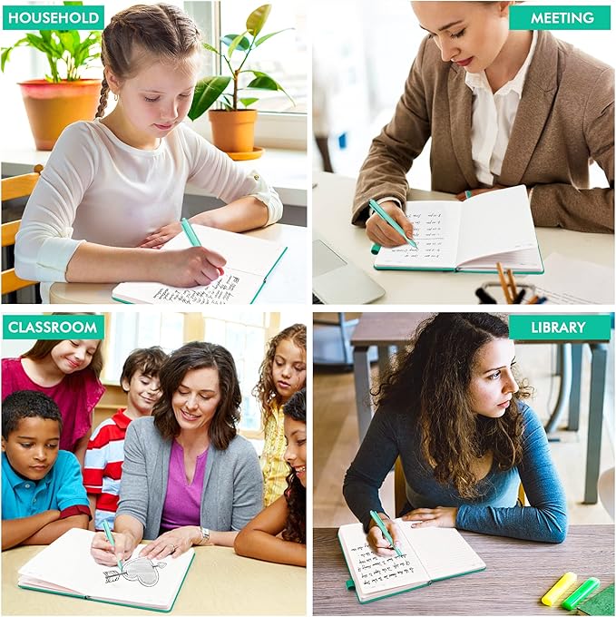 feela 24 Pack Journal Notebook Bulk for Work, Business Notebook Hardcover Lined Writing Journal with Pen Holder for Men Women Note Taking, with 24 Black Pens, 120 GSM, 5.1”x8.3”, A5, Aqua