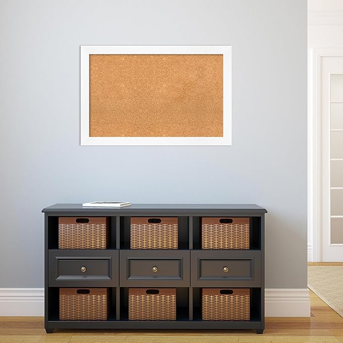Amanti Art Natural Cork Board for Wall, 23x35 Vision Board with White Frame, Large Corkboard Office Decor for Home Organization, Modern Corkboard Pinboard to Display Items for Home Organization in