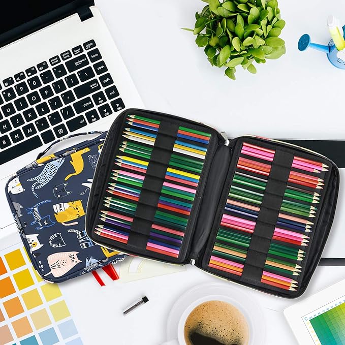 YOUSHARES Colored Pencil Case 166 Slots Pen Case Organizer with Handy Wrap & Zipper, Multilayer Holder for Prismacolor Colored Pencils & Gel Pen (Sports Cat)