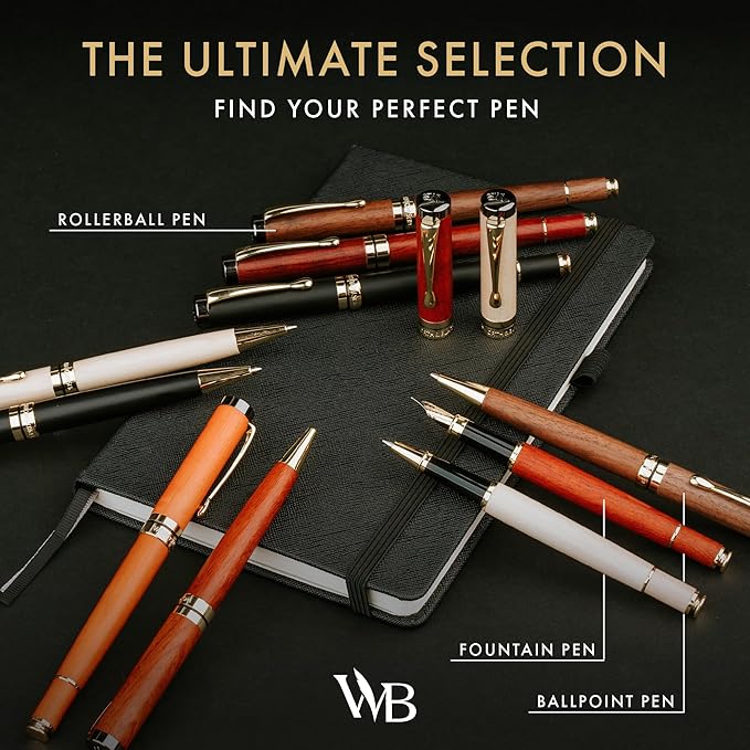 Wordsworth and Black Ballpoint Pen Set - Stunning Luxury Pen Bamboo Rosewood Gold Finish, Refillable, Best Ball Pen for Men & Women, Black Ink Refill, Elegant, Point Pen