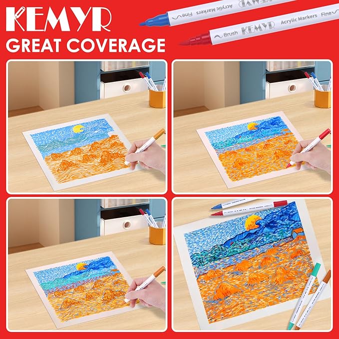 100 Colors Brush & Fine Tip Acrylic Paint Pens, Dual Tip Acrylic Paint Markers for Paper, Wood, Canvas, Stone, Rock, Glass, Fabric, DIY, Ceramic, Art Supplies for Kids and Adults Drawing