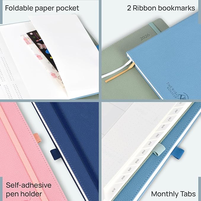 POPRUN Weekly Planner 2026 Calendar (Large 8.5" x 10.5") 12 Months Notebook with Horizontal Layout, Leather Hardcover, Inner Pocket, 100GSM Thick Paper, Pen Holder - Aquamarine