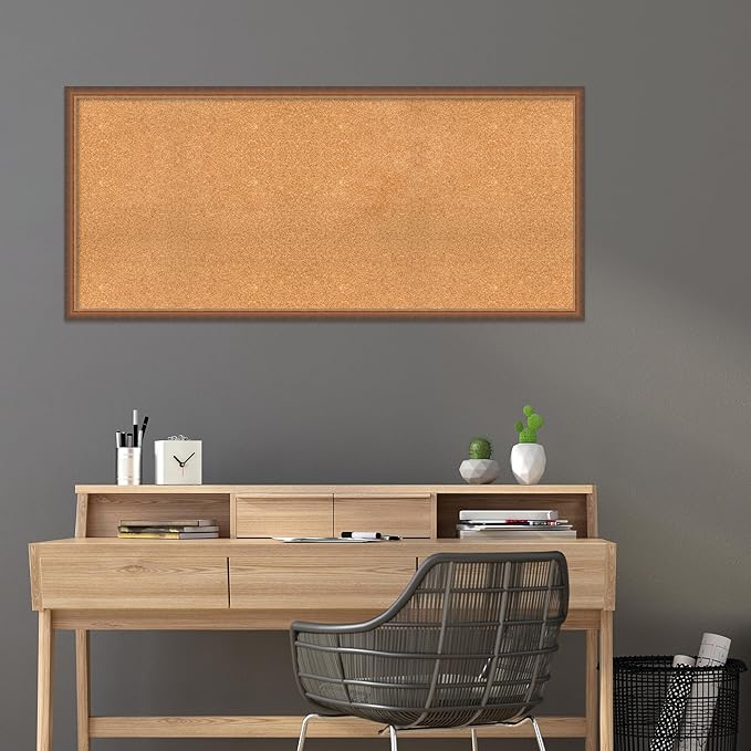 Amanti Art Natural Cork Board for Wall, 26x58 Vision Board with Bronze Frame, Oversize Corkboard Office Decor for Home Organization, Modern Corkboard Pinboard to Display Items for Home Organization