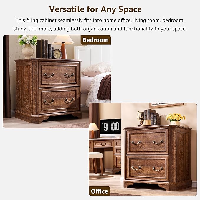 T4TREAM 2 Drawer File Cabinet-30 Wide Wooden Extended Desktop, Farmhouse Filing Cabinet with Smooth Rails, Holds Letter/Legal/A4, Hexagonal Design & Framed Drawer Fronts, Reclaimed Barnwood