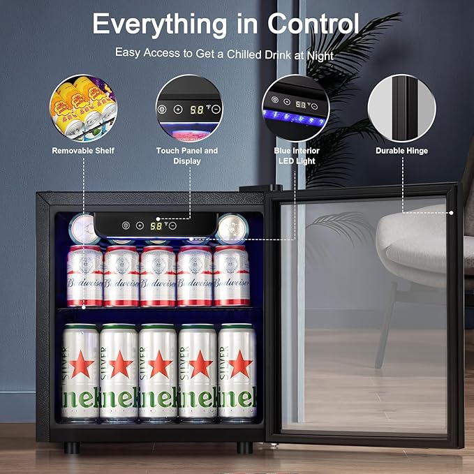 Antarctic Star Mini Fridge Cooler - 12 Bottle 48 Can Beverage Refrigerator Glass Door for Drinks or Beer Wine –Small Drink Dispenser for Home, Office or Bar, Electronic Temperature Control,1.3cu.ft.