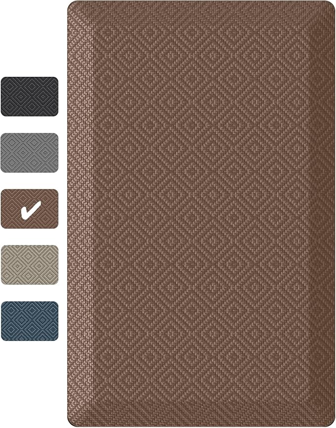 Ophanie Kitchen Mats for Floor, 9/10 Inch Thick Kitchen Rugs, Anti Fatigue Standing Cushioned Mat, Waterproof,Comfort Ergonomic Mat for Office, Home, Sink, 20''x32'' Brown Non-Slip Bottom