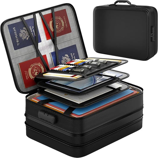 Nacial 5200℉ Fireproof Document Box with Lock, Expandable Document Organizer, Heat Insulated Fireproof Waterproof Box for File Storage, Portable Sturdy Handle for Important Documents Home Travel