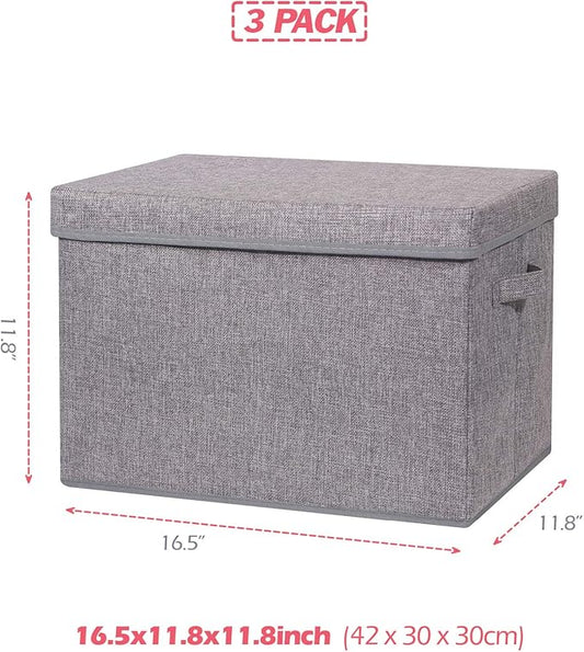 3 Pack Large Foldable Storage Box with Lids Fabric Storage Cube Organizer Cloth Containers Bins Baskets for Closet Clothes Clothing Bed Room