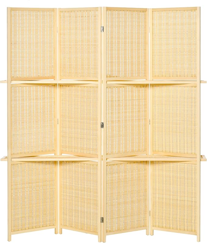 NicBex Room Divider 4 Panel Room Dividers with Storage Shelves Partition Room Dividers and Folding Privacy Screens 6 FT Wall Divider for Office, Room Separation,70.75" W x 0.75" D x 70.75" H, Natural