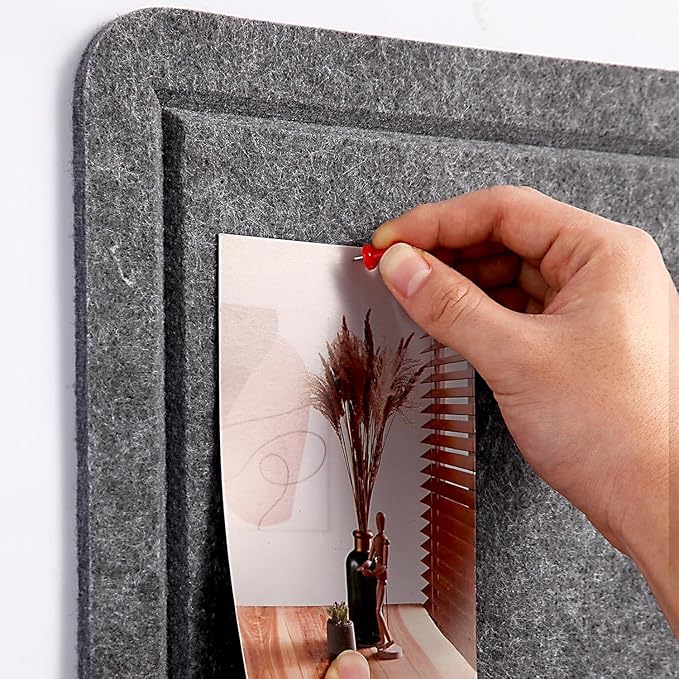 Bulletin Board - 23.5 x 17.5 inches Decorative Felt Pin Board - Cork Board Alternative for Wall - Foldable Photo Board Self-Adhesive Prayer Board with 20 Pushpins - Dark Gray