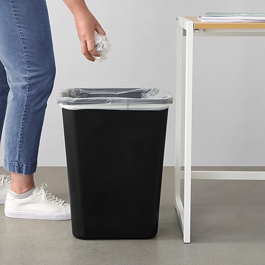 Amazon Basics Trash Can, Rectangular Commercial Office Wastebasket, 10 Gallon (Pack Of 2), Black (Previously AmazonCommercial brand)