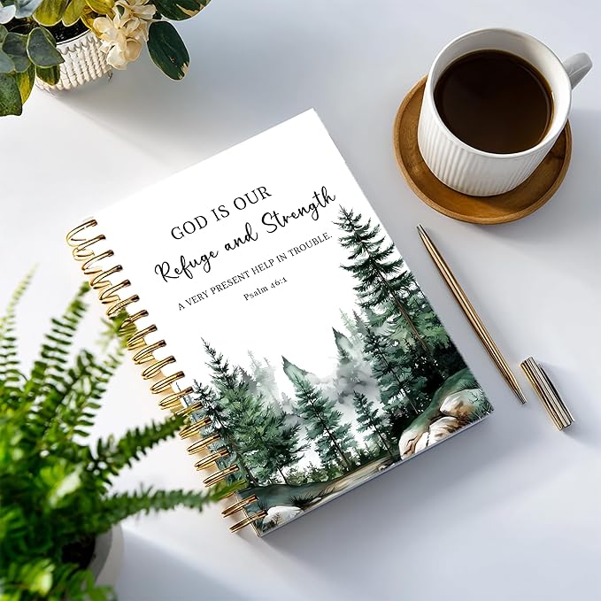 YOU FOUND ME Bible Journal, A5 Spiral Christian Bible Journal with Pink Cherry Notebook, God is Our Refuge and Strength, Bible Verse Gift for Women Birthday Christmas, Sunday School, Office Supplies