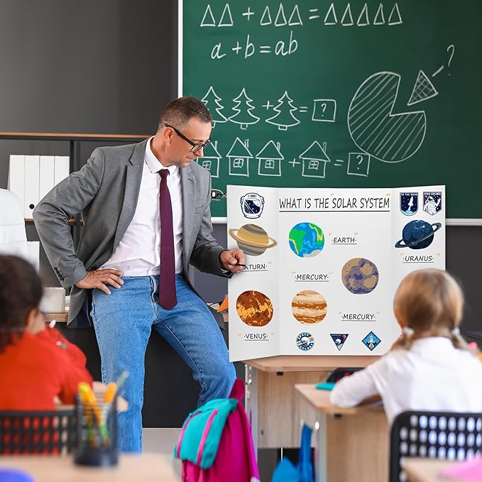 Chell 36" x 48" Large Trifold Poster Board, 4 Pack, White Corrugated Project Boards for Science Fair, School Projects, Event Displays and Business Presentations