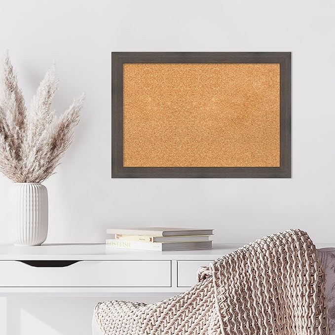 Amanti Art Natural Cork Board for Wall, 19x27 Vision Board with Brown Wood Frame, Medium Corkboard Office Decor for Home Organization, Rustic Farmhouse Corkboard Pinboard to display items for home