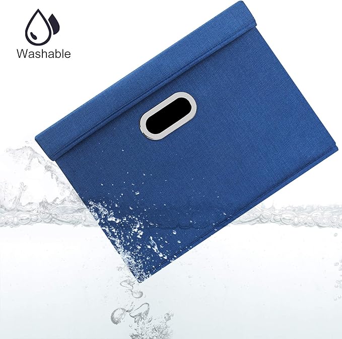 TYEERS Large Storage Bins with Lids, Collapsible, Washable, Fabric Storage Boxes for Organizing, 17.3x11.8x11.4 inches, 3 Pack, Classic Blue