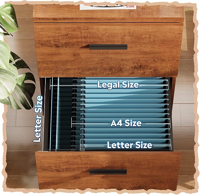 DEVAISE Wood File Cabinet, 2 Drawer Filing Cabinet for Home Office, Vertical File Cabinets with Wheels fits A4/Letter/Legal Size File, Walnut