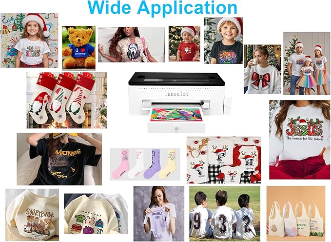 Lancelot A3 L1800 DTF Printer Bundle DTF Printing Machine with Roll Feeder, White Ink Circulation,t Shirt Printers with Film Cutter for DIY T Shirt Business (Printer+Software+Laptop+Consumables)