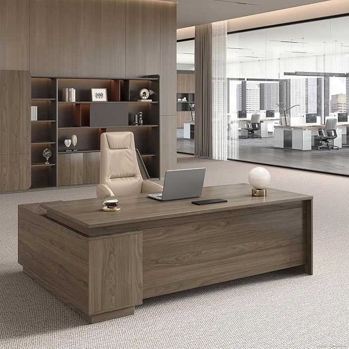 Executive Office Desk with Reversible Cabinets, Lockable Drawers, Cable Box & Privacy Panel – Modern Wood Grain Desk for Home Office or Business Use(Black Walnut,63" L*32" W*30" H)