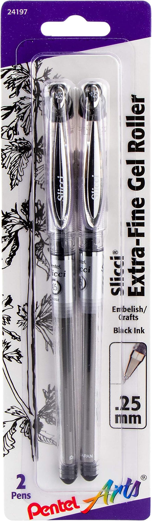 Pentel Arts Slicci Extra Fine Gel Pen, Black Ink 2-Pack (BG202BP2A)