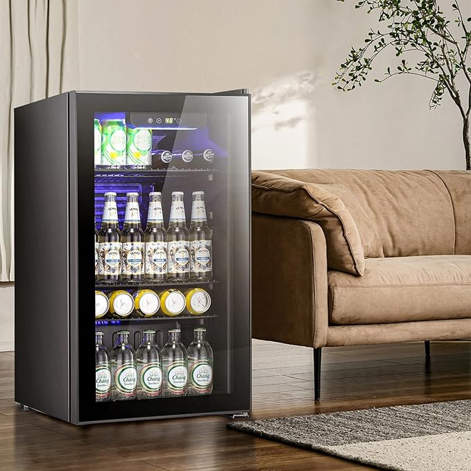 Antarctic Star Beverage Refrigerator -120 Can Mini Fridge for Soda Beer or Wine,Small Drink Dispenser, For Office or Bar with Adjustable Removable Shelves,Convertible Door ,3.1 Cu.Ft