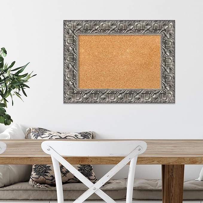 Amanti Art Natural Cork Board for Wall, 18x24 Vision Board with Silver Wood Frame, Small Corkboard Office Decor for Home Organization, Traditional Corkboard Pinboard to Display Items for Home