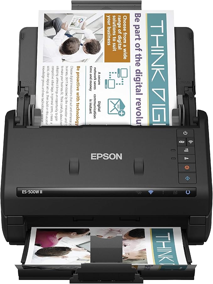 Epson Workforce ES-500W II Wireless Color Duplex Desktop Document Scanner for PC and Mac, with Auto Document Feeder (ADF) and Scan from Smartphone or Tablet (Renewed)