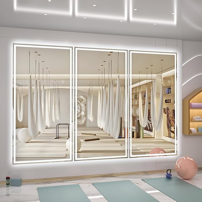 Hasipu Full Length LED Mirror with Lights, 71" x 27.6" Floor Standing or Hanging Mounted, Full Body Dressing Mirror, Dimmable Light, Tempered Glass, Square White