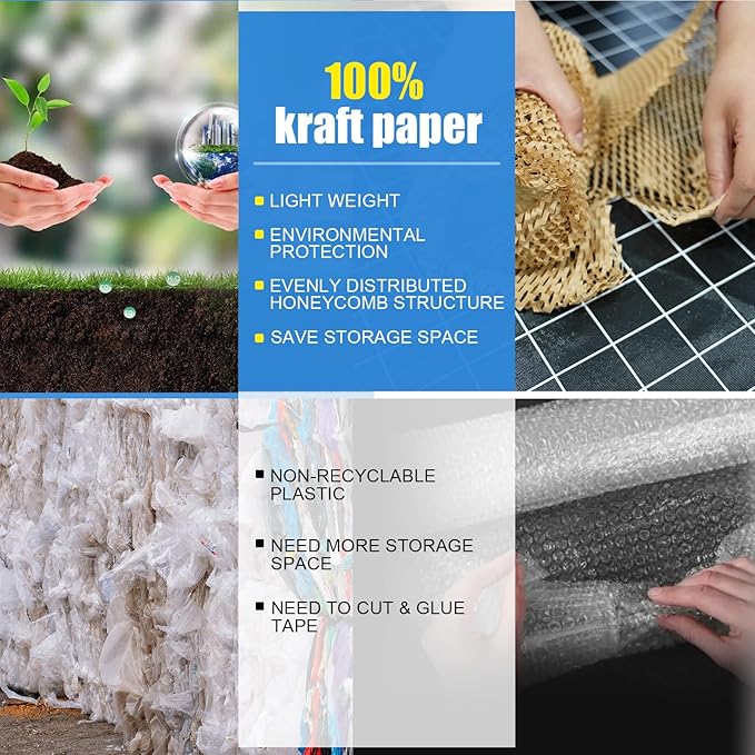 Packing Materials for Moving 15inx295ft Household Honeycomb Packing Paper for Moving Dishes and Glassware, Recyclable Sustainable Shipping Supplies Bubble Cushioning Wrap Roll, Eco Friendly