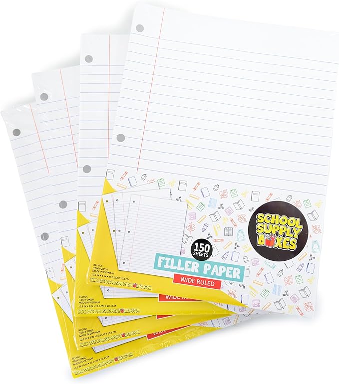 School Supply Boxes | Wide-Ruled Loose Leaf Paper | 12 Pack | 150 Sheets Per Pack, 3-Ring Binder Compatible