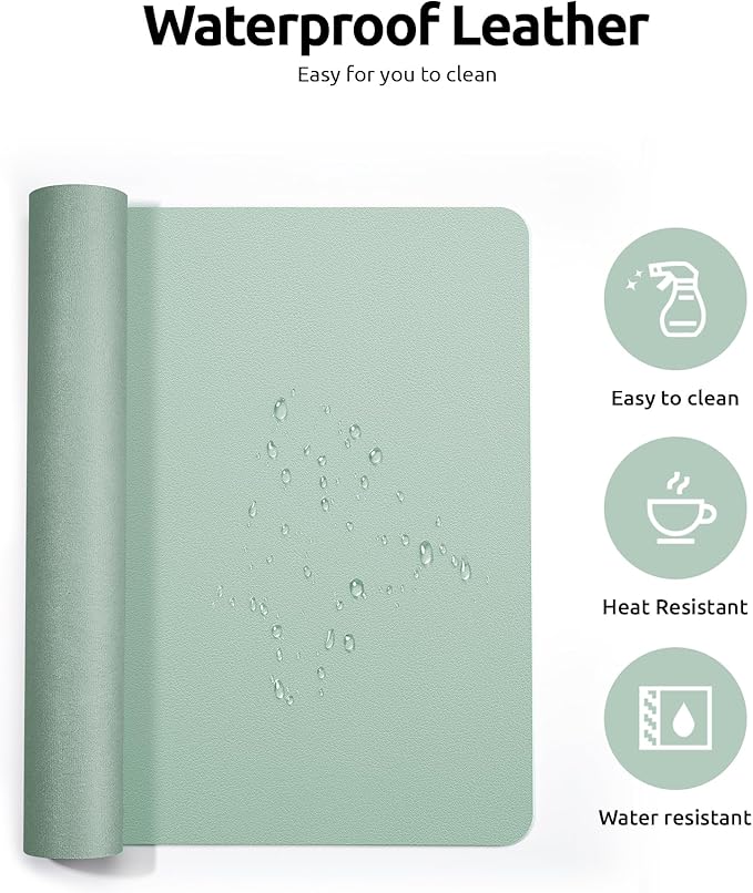 YSAGi Leather Desk Protector, Office Mat, Large Mouse Mat, Non-Slip PU Leather Blotter, Laptop Pad, Waterproof Writing Pad for Office and Home (Pale Green, 23.6" x 13.8")