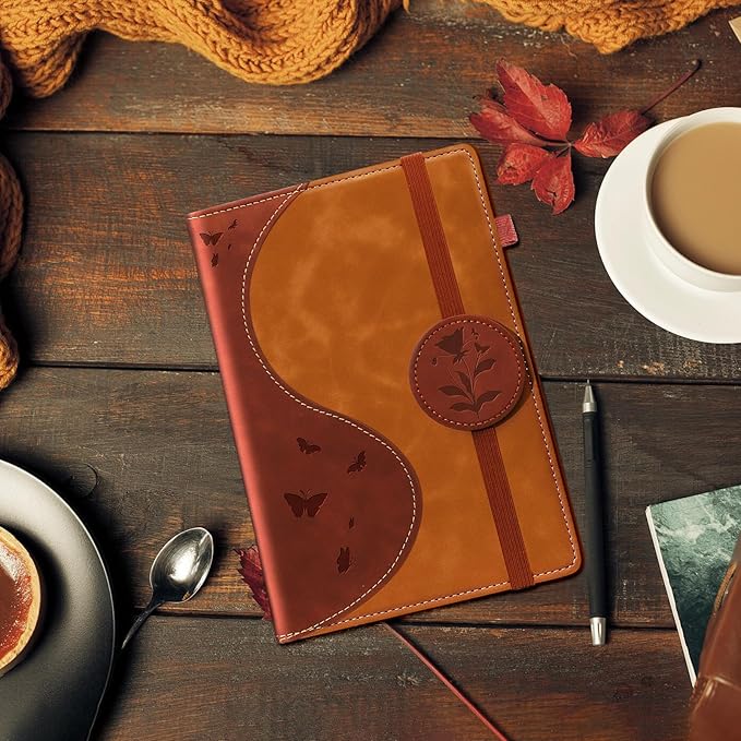 Lined Journal Notebook, A5 Hardcover Leather Journal for Men Women, 200 Pages 100 GSM Thick Paper, Journaling Notebooks for Work School Travel Note Taking, Brown