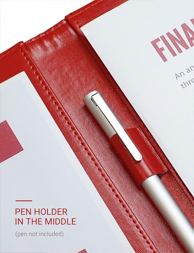 Mymazn Padfolio Clipboard Folder Portfolio, Faux Leather Storage Clipboard with Cover for Legal Pad Holder Letter Size A4 Writing Pad for Business School Office Conference Notepad Clip Boards (Red)