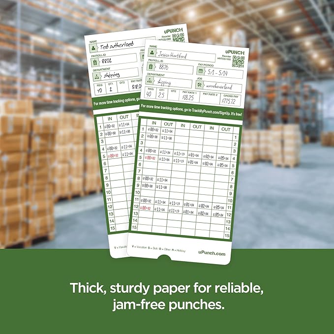 uPunch 300 Time Cards for Green HN3000 AutoAlign Time Clocks (HNTCG1300)