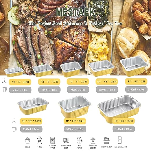 11"x 7.5" Sturdy Aluminum Foil Pans + Lids (5 Pack), 2X Thicker Heavy Duty for Oven, Grill, Microwavable Cooking Baking, Reusable Freezable Dishwasherable Disposable Tin Pot Container 74oz